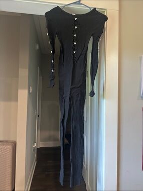 Black Long Knit Button-Up Jumpsuit